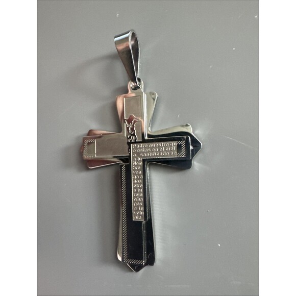 Double Silver Cross Pendant 24 Inch Chain Stainless Steel Religious Gift Faith - Picture 2 of 6